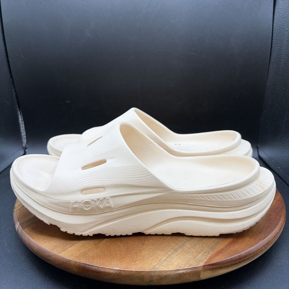 Hoka One One Cream Slip-On Platform Sandals